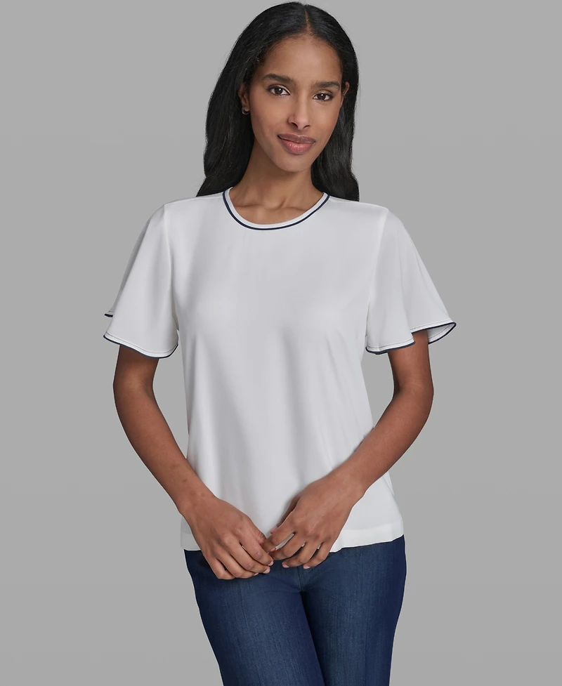 Karl Lagerfeld Paris Women's Crew Neck Short-Sleeve Top
