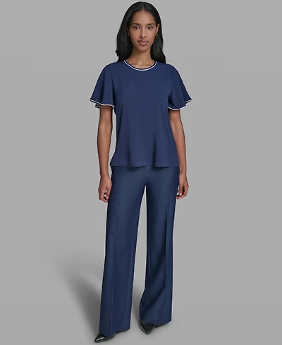 Karl Lagerfeld Paris Women's Crew Neck Short-Sleeve Top