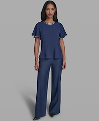 Karl Lagerfeld Paris Women's Crew Neck Short-Sleeve Top