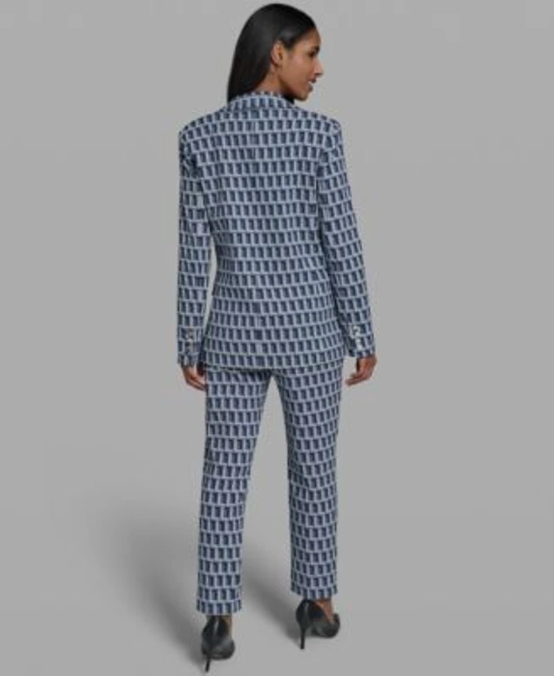 Karl Lagerfeld Paris Womens One Button Patterned Jacket Straight Leg Pants