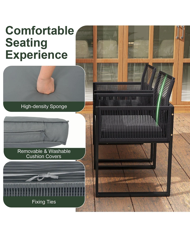 Gymax Set Of 9 Patio Dining Set w/ Pe Rattan Chairs Tempered Glass Table & Ottomans