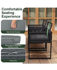 Gymax Set Of 9 Patio Dining Set w/ Pe Rattan Chairs Tempered Glass Table & Ottomans