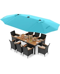 Gymax 11 Pcs Patio Dining Set w/ 15ft Double-Sided Patio Umbrella (Base Included)