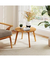 Gymax Outdoor Acacia Wood Side Table Patio 24.5'' Round End Table w/ Slatted Tabletop