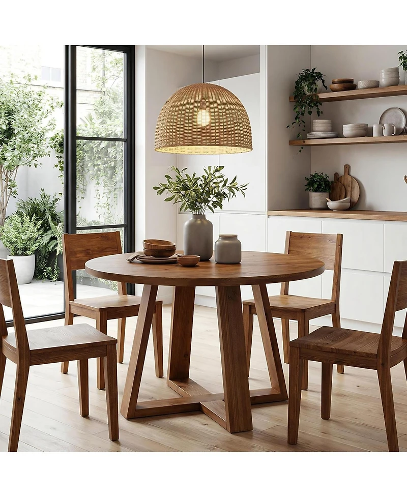 Tribesigns Solid Wood Dining Table for 4, 47.2" Farmhouse Round Kitchen Table, Warm Oak Finish