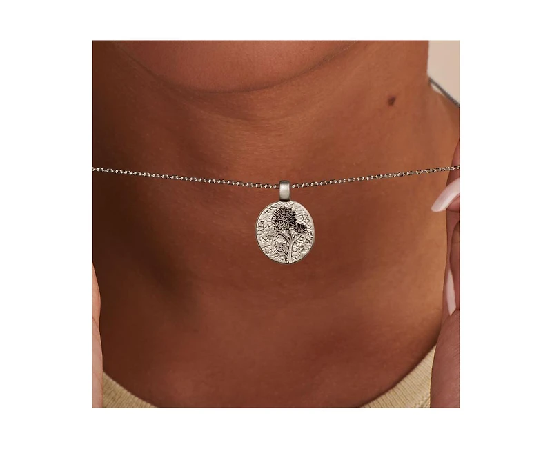 Little Sky Stone Birth Flower Silver Pendant Necklace