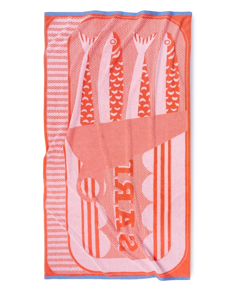 The Beach House Sardine Print Cotton Beach Towel, 40" x 70"