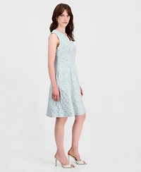 Connected Women's Floral-Jacquard Notch-Neck Dress