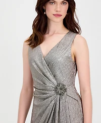 Connected Women's Surplice-Neck Gathered-Waist Maxi Dress