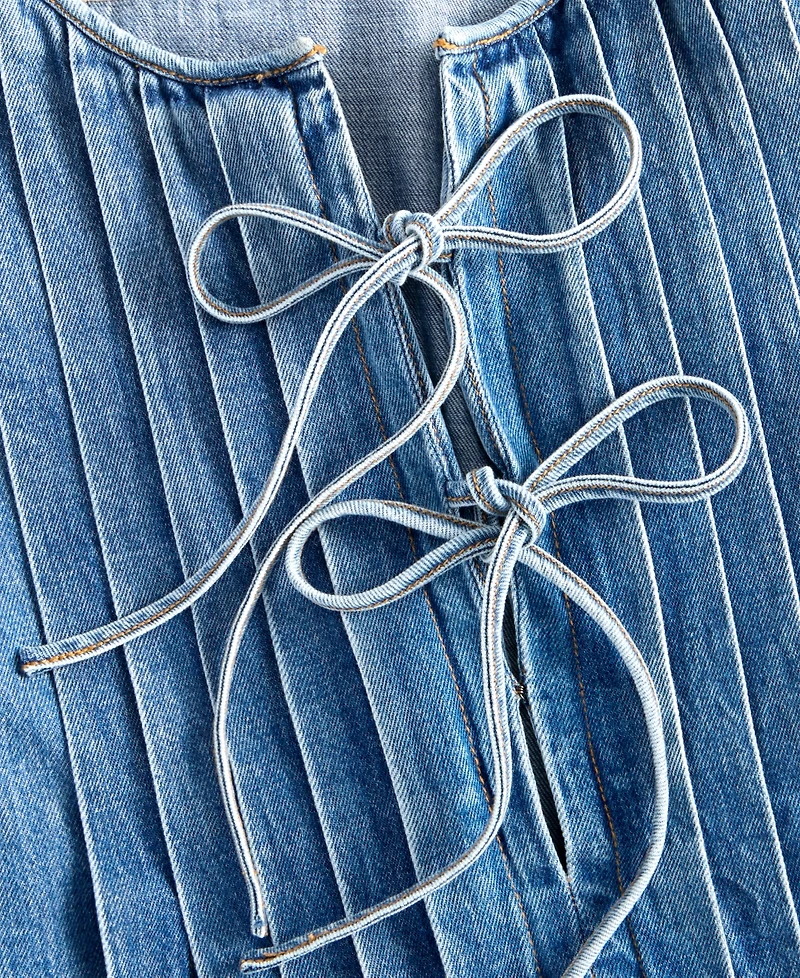 Lucky Brand Women's Cotton Pleated Denim Mini Dress