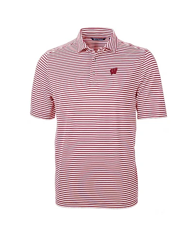 Cutter & Buck Men's Red Wisconsin Badgers Virtue Eco Pique Stripe Polo Shirt