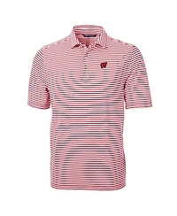 Cutter & Buck Men's Red Wisconsin Badgers Virtue Eco Pique Stripe Polo Shirt