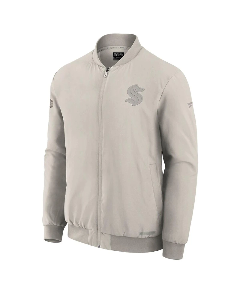 Fanatics Men's Cream Seattle Kraken Authentic Pro Road Full-Zip Bomber Jacket