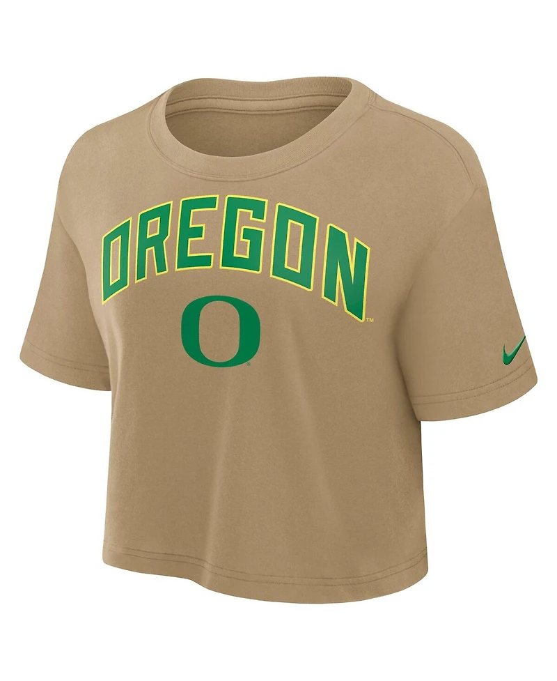 Nike Women's Tan Oregon Ducks Athletic Prep Arch Dri-fit Cropped T-Shirt