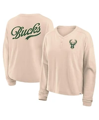 Fanatics Women's Fanatics Natural Milwaukee Bucks Boxed Out Drop Fashion Long Sleeve T-Shirt