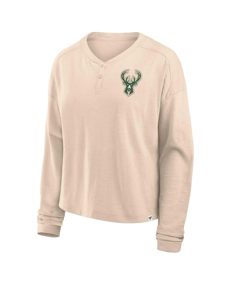Fanatics Women's Fanatics Natural Milwaukee Bucks Boxed Out Drop Fashion Long Sleeve T-Shirt