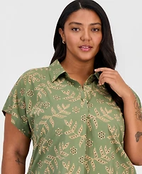 Tahari Asl Plus Embroidered-Look Short-Sleeve Camp Shirt