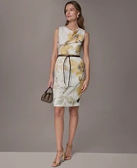 Donna Karan New York Women's Floral Sheath Midi Dress with Lariat Belt