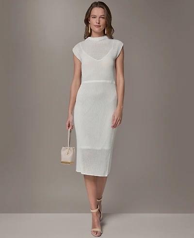 Donna Karan New York Women's Mock Neck Layered Midi Sweater Dress