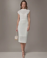 Donna Karan New York Women's Mock Neck Layered Midi Sweater Dress