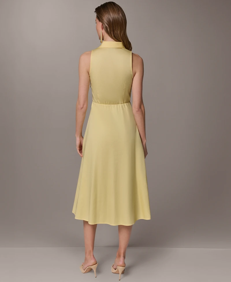 Donna Karan New York Women's Shirt Midi Dress with Waist Bow Tie