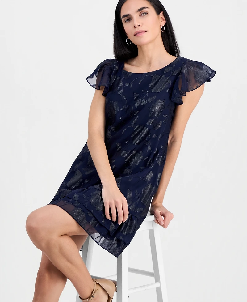 Connected Petite Ruffled-Hem Flutter-Sleeve Dress