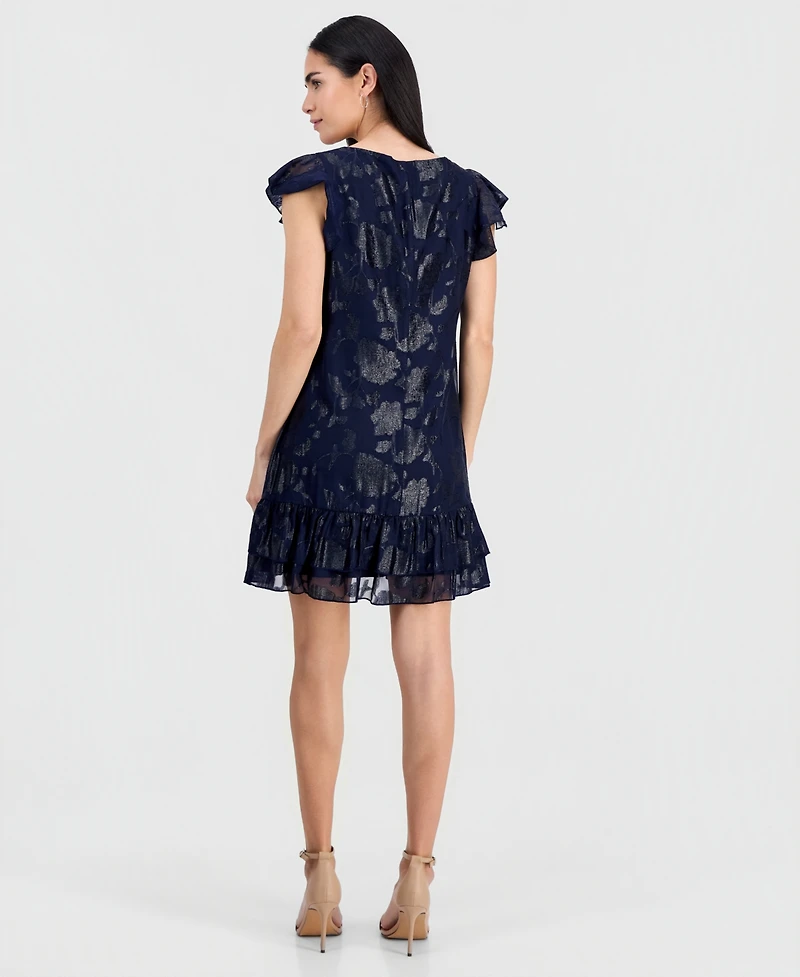 Connected Petite Ruffled-Hem Flutter-Sleeve Dress