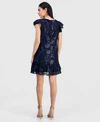 Connected Petite Ruffled-Hem Flutter-Sleeve Dress