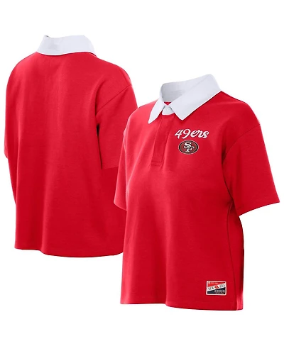 New Era Women's Scarlet San Francisco 49ers Throwback Boxy Cropped Polo Shirt