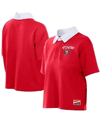 New Era Women's Scarlet San Francisco 49ers Throwback Boxy Cropped Polo Shirt