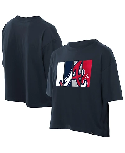 New Era Women's Navy Atlanta Braves Boxy Foil Logo T-Shirt