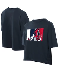 New Era Women's Navy Atlanta Braves Boxy Foil Logo T-Shirt