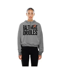 New Era Women's Heather Gray Baltimore Orioles Reversed Out French Terry Quarter-Zip Banded Crop Hoodie