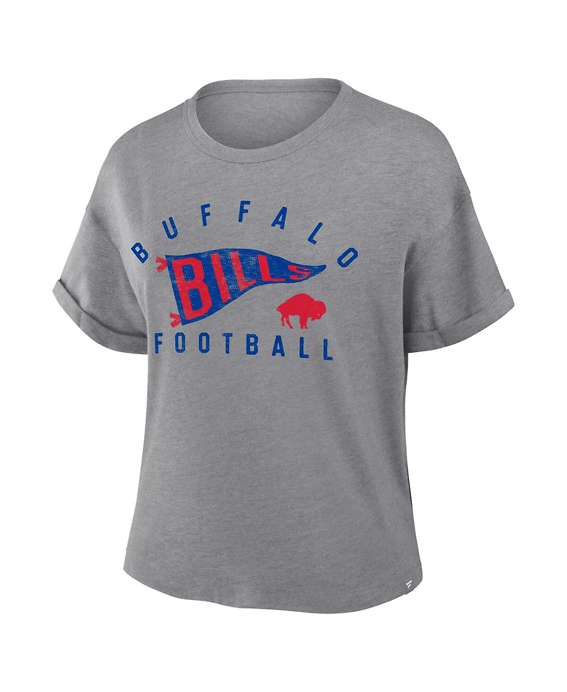 Fanatics Women's Heather Gray Buffalo Bills Pennant Wave Tribute Tri-Blend Boxy T-Shirt