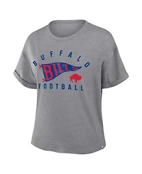 Fanatics Women's Heather Gray Buffalo Bills Pennant Wave Tribute Tri-Blend Boxy T-Shirt