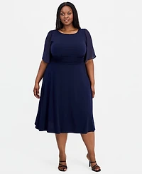Connected Plus Round-Neck Chiffon-Sleeve Dress