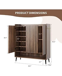 gaomon Large Shoe Cabinet with Doors 6-Tier Shoe Organizer with 3 Doors and Additional Hooks for Hallway Entryway Living Room Brown