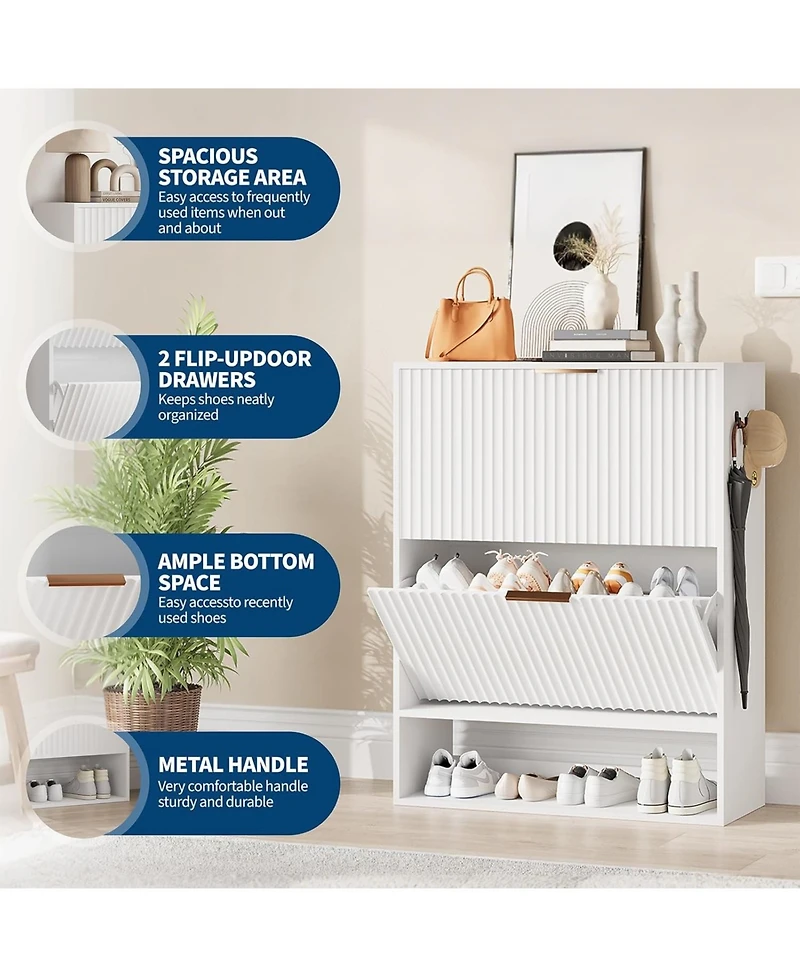 Gaomon 31.5'' Entryway Shoe Cabinet with 2 Flip Drawers, Slim Freestanding Wooden Shoe Storage Organizer for Foyer or Hallway