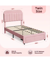 gaomon Set of 2 Bed Frame for Kids - Velvet Upholstered Platform Bed with Storage Bookcase Headboard & Large Drawer, Girls Bed, Noise-Free