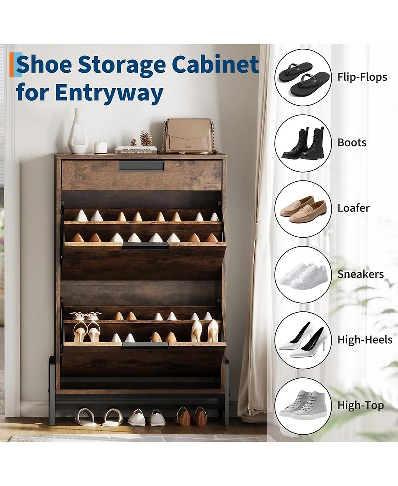 gaomon Shoe Storage Cabinet Shoe Rack Cabinet with 2 Flip Drawers and 1 Top Drawer Freestanding Hidden Shoe Storage Organizer with Adjustable Shelves