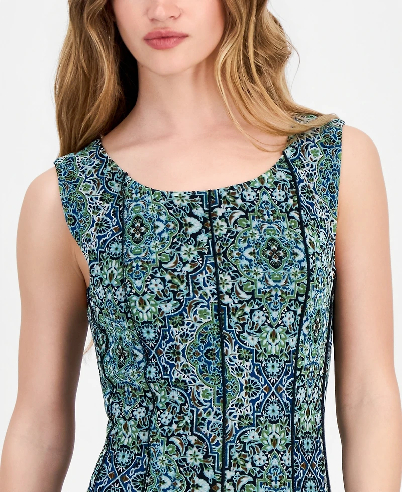Connected Women's Round-Neck Sleeveless Mesh Panel Dress