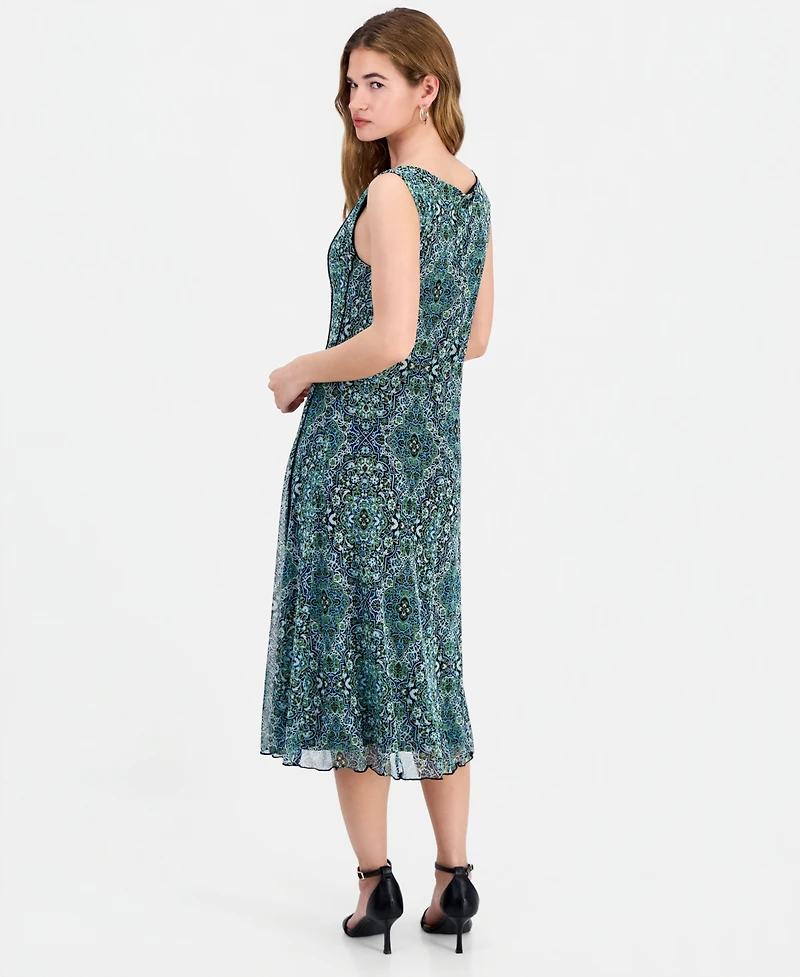 Connected Women's Round-Neck Sleeveless Mesh Panel Dress
