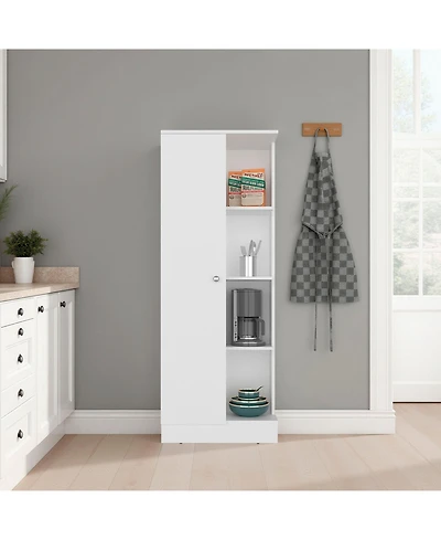 Fm Furniture Rels Kitchen Storage Cabinet with 3 Shelves and 2 Closed Compartments, White