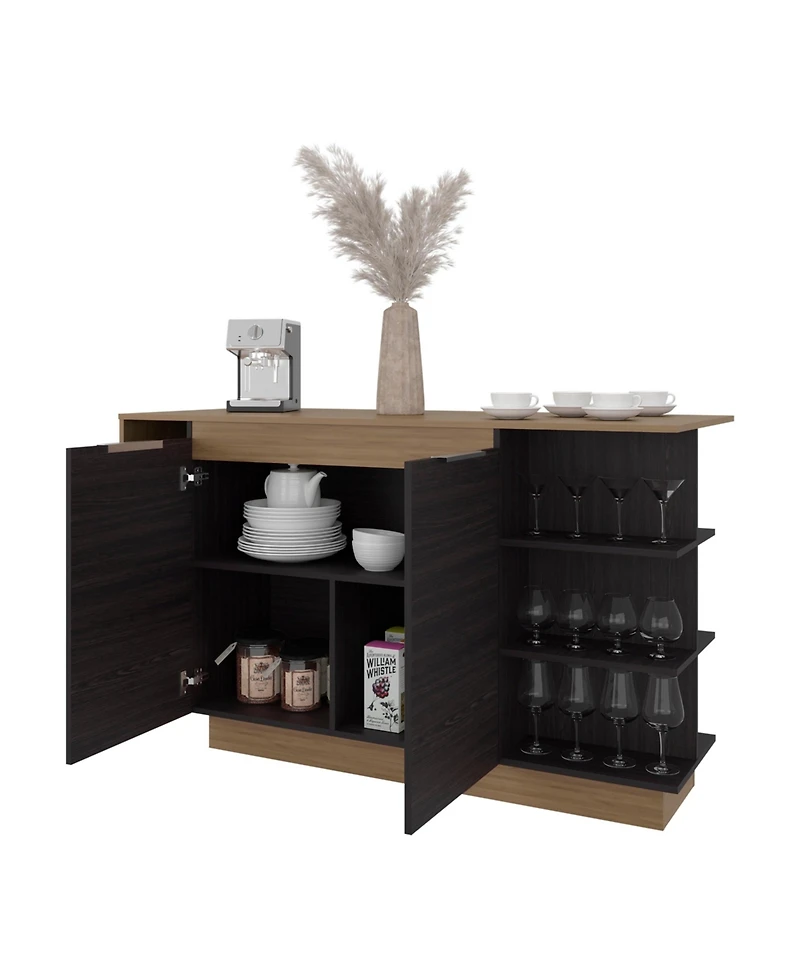 Fm Furniture Urie Kitchen Island with Storage Cabinet and Wine Glass Holder, Wenge