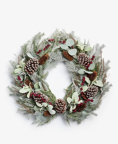 Holiday Lane Heritage Flocking Wreath with Pine Cones and Berries, Macy's Exclusive