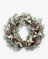 Holiday Lane Heritage Flocking Wreath with Pine Cones and Berries, Macy's Exclusive