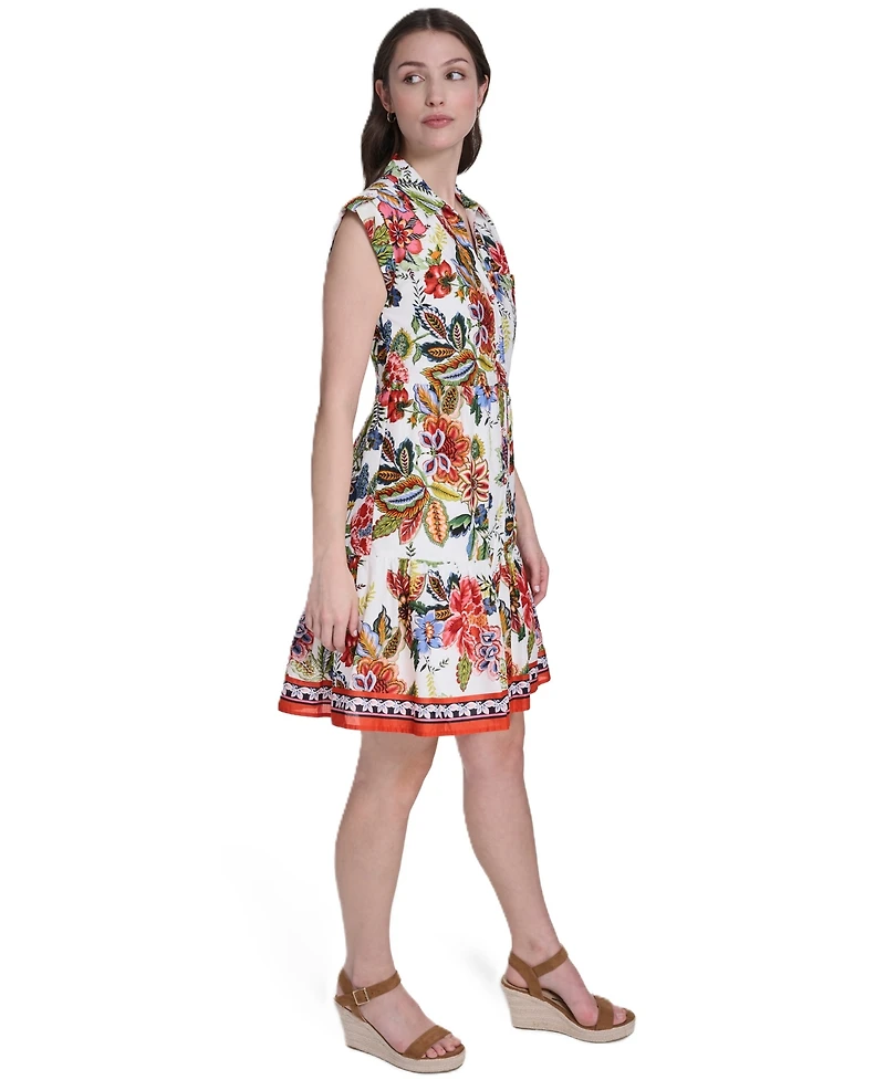 Eliza J Petite Printed Collared Neck Mini Dress
