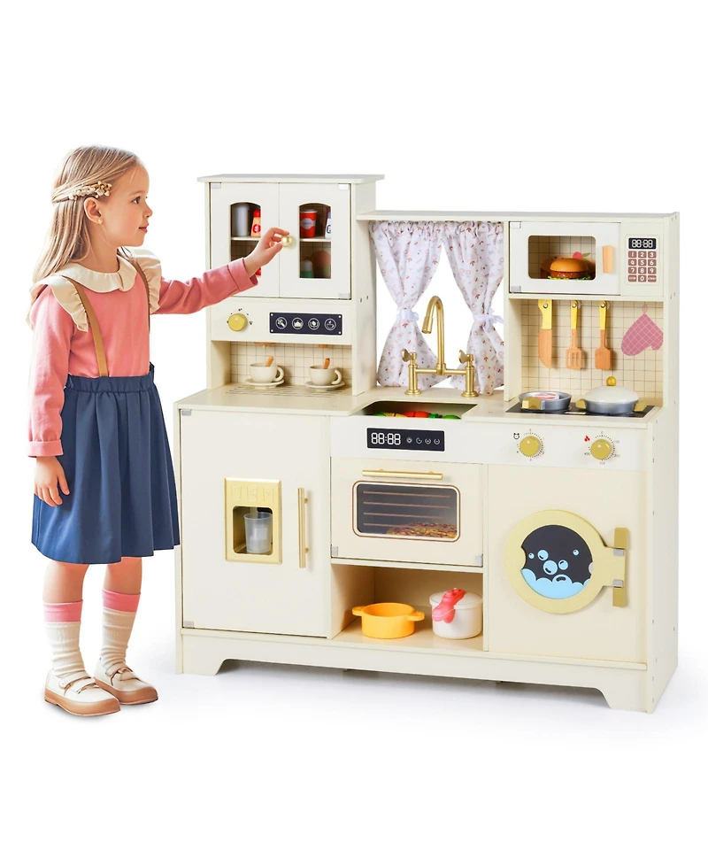 Slickblue Kids Wooden Kitchen Playset with 14-Piece Accessory Set