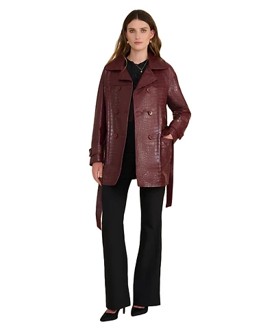 Furniq Uk Women's Short Leather Trench Coat