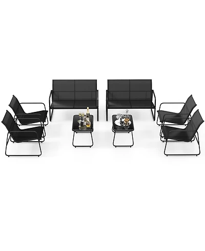 Gymax 8 Pcs Outdoor Furniture Set w/ Tempered Glass & Coffee Table Chair Loveseat Patio